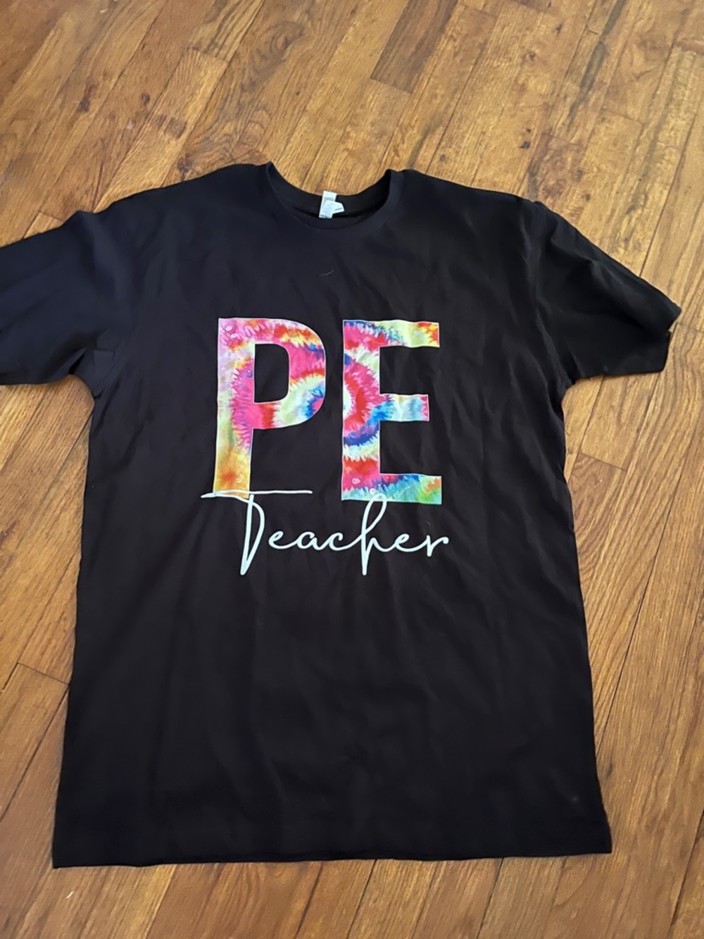 PE Teacher Tie-Dye Letter Black Tee